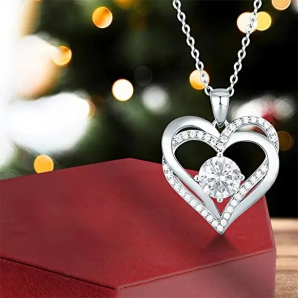Heart Pendant Necklace Cubic Zirconia for Women Wedding Party Jewelry - Picture 2 of 7